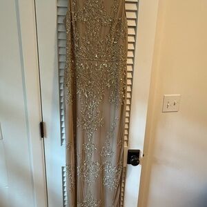 Adrianna Papell Beige Dress with Beaded Details